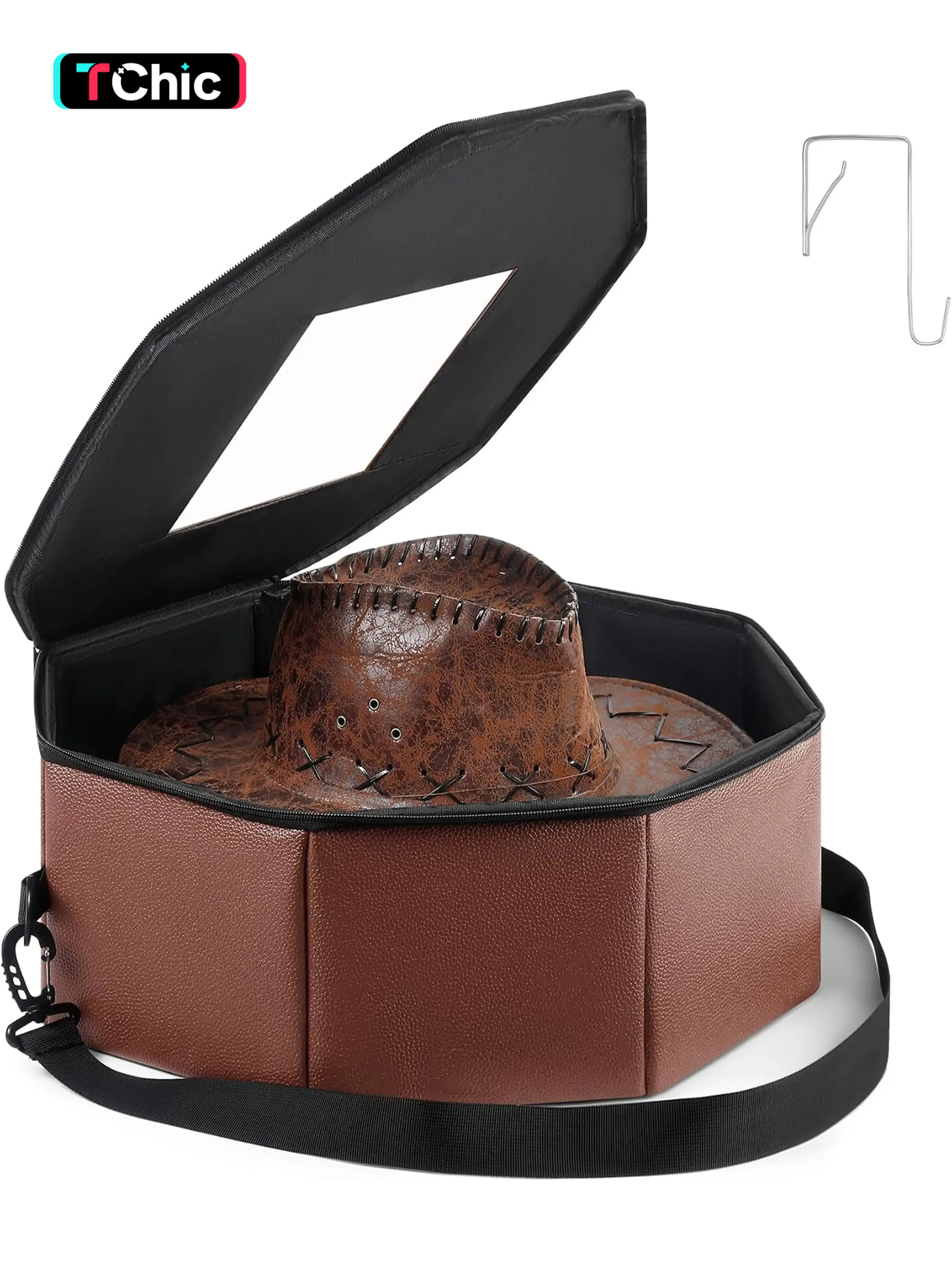 Hat Box for Travel & Home Closet Storage, Hardboard Support Cowboy Hat Box, Large Hat Travel Case for Women & Men, Side Reinforced Octagonal Case, Crush-proof, Dust-proof for Cowboy, Panama & Fedora Hats