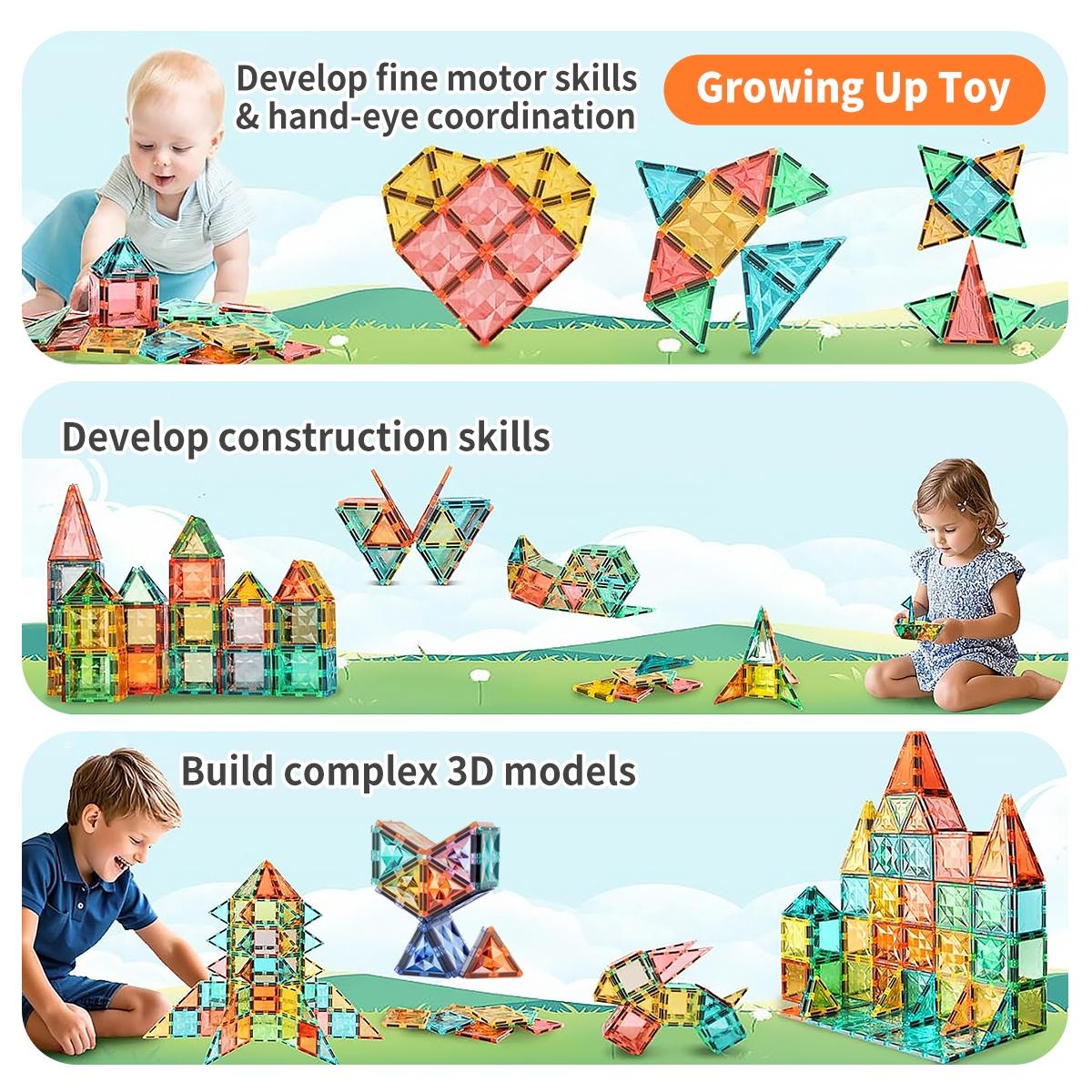Magnetic Building Blocks Set, 42/74/158 Pieces, Unisex Toy for Kids Aged 3+, Birthday Gift Idea, Fun Learning Activity, Magnetic Building Tiles