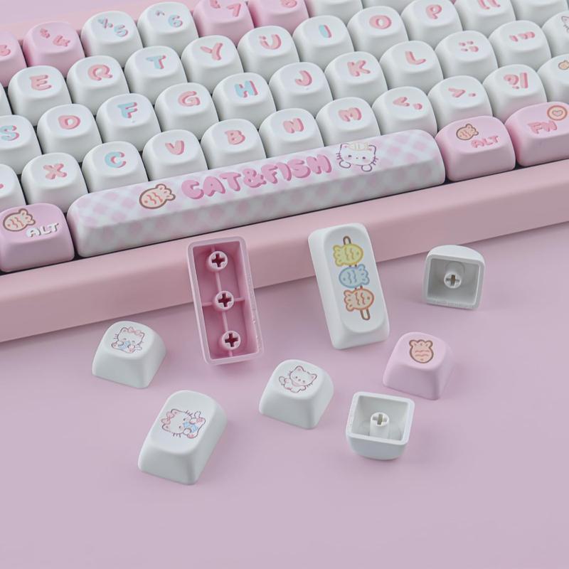 Cute Kitty-cat Keycaps Set 140 Keys Dye-Sublimation MOA Profile Keycaps for Cherry Gateron MX Swithes Mechanical Keyboards