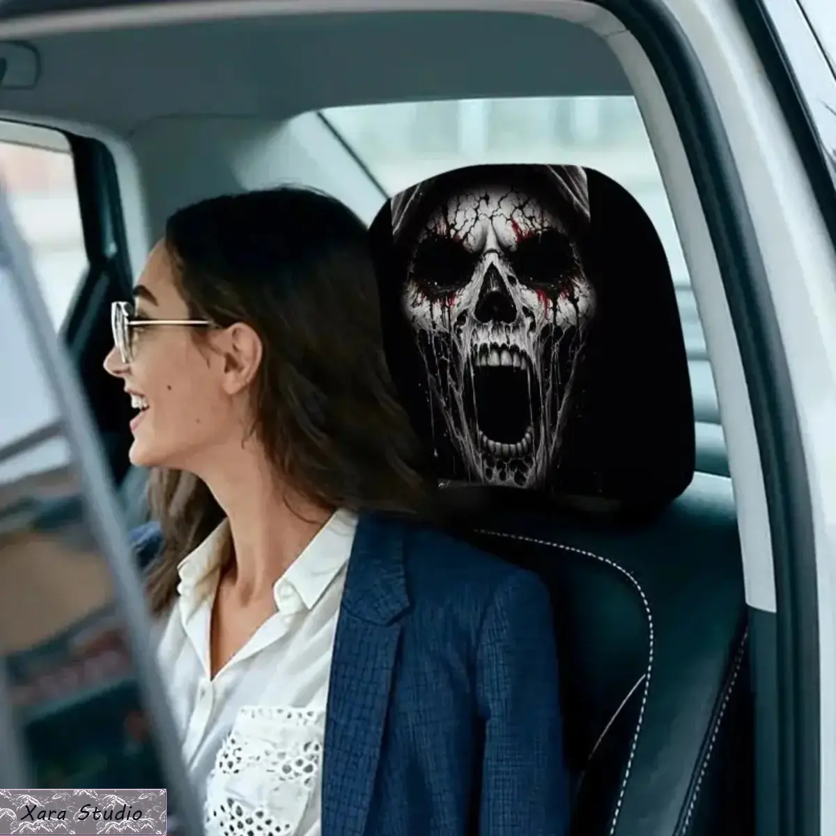 2 Pieces Roaring Skull Car Headrest Covers, Cushioned & Durable Auto Accessories, Universal Fit Automotive Protectors with Easy Installation, Accessories For Car