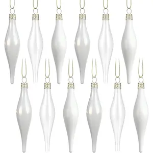 12 count Glass Teardrop Christmas Ornaments 4.72 Inch Luxury Christmas Ornaments Set Matte, Glossy & Transparent Teardrop Glass Baubles, Design for Xmas Tree Decorations Holiday(White)