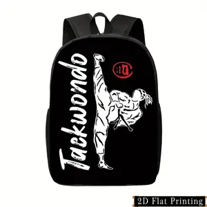 17-in Taekwondo Novelty Graphic Backpack, Anti-Shock Functional Sports Bag for Teenagers, Large Capacity with Adjustable Shoulder Straps, Zipper Closure, Spacious Design Fit for Laptops, Lightweight Practical Stylish Luggage, Anti-Shock Backpacks, Functio