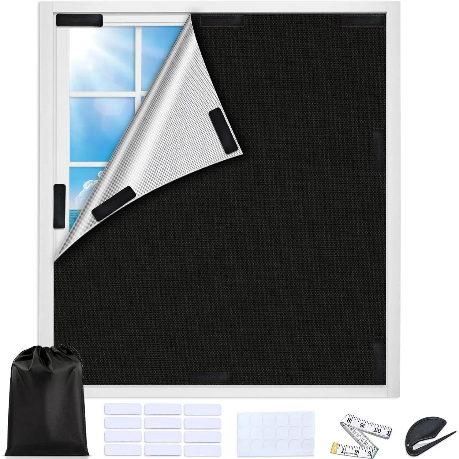 Blackout Window Cover, Portable Blackout Curtains for Bedroom Cuttable No Drill Window Blinds, Black Out Shades Fabric Sheet for RV, Travel, Media Room, 79'' x 57''