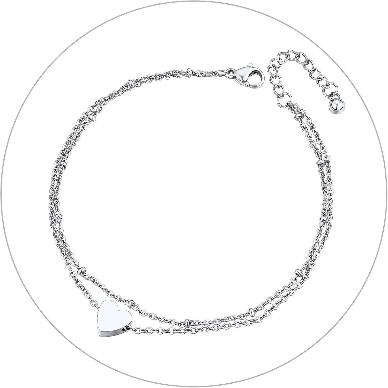 Womens S925 Sterling Silver Adjustable Anklet, Heart/Moon/Handcuff Ankle Bracelet,Summer Foot Jewelry, Stainless Steel/Gold Plated (send gift box)