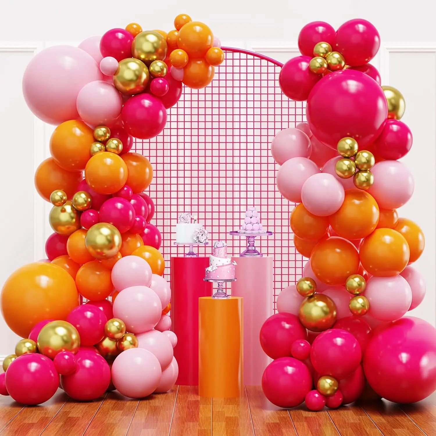 Pink and Orange Balloon Garland Arch Kit, Tropical Balloons, |     Different Size, Hot Pink and Orange Summer Balloons for Baby Shower, Jungle, Birthday, Summer Party Decorations