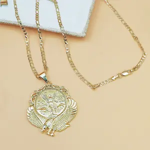 18K Gold Plated Statue of Liberty Coin Pendant Necklace Vintage Eagle Commemorative Medallion Sweater Chain Retro Punk Streetwear Jewelry Gift