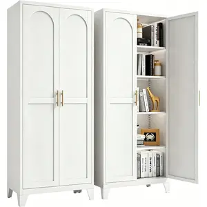 71'' 2 Shapely Doors Cabinet, Metal Storage Cabinet with Doors and Adjustable Shelves, for Bedroom, Living Room, Kitchen(White)
