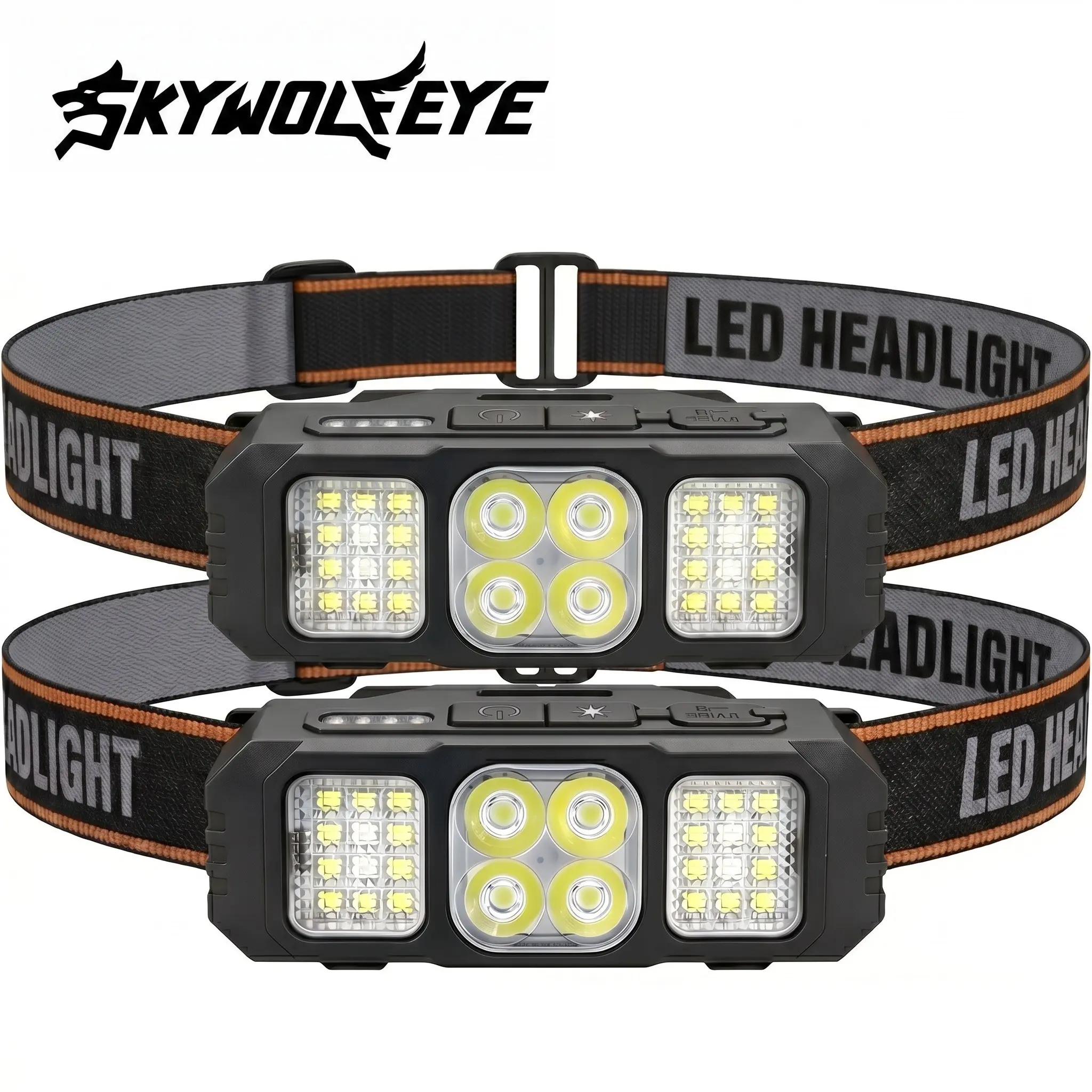 2-Pack SKYWOLFEYE GY52 USB Rechargeable Headlights, Ultra-Light Dual-Mode Flashlight, Bright Portable Mini Headlamp, Essential Camping Car Emergency Tool