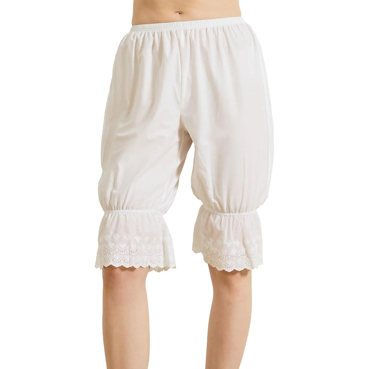 Women's Cotton Pettipants, Vintage Victorian Bloomers with Lace Trim, Under Dress Half Slip for Loungewear & Formal Nightwear, Breathable, Comfortable, Elastic, Elegant, Skirts, Lady, Shorts, Piece