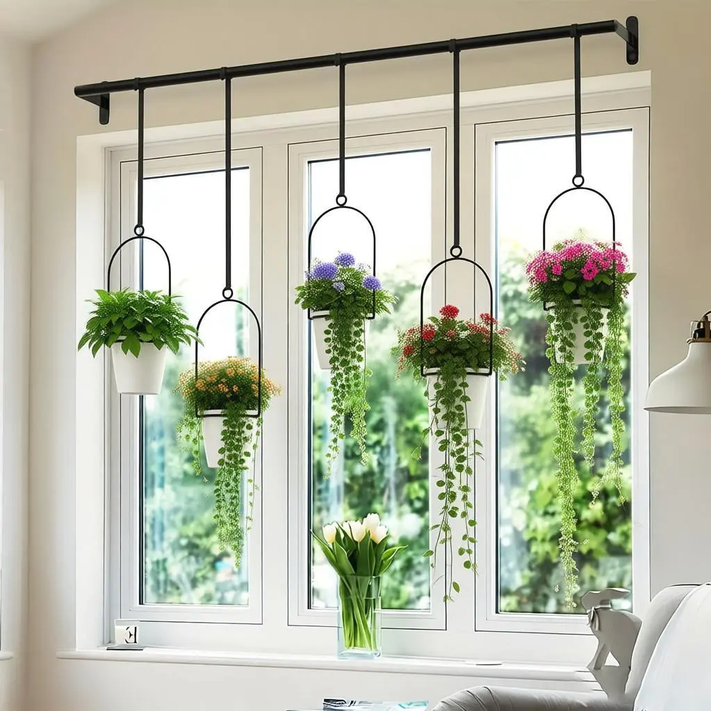An Adjustable and Expandable Kitchen Storage Rack with 5 Flower Pots; Featuring A Metal Frame Structure, Suitable for Both Indoor and Outdoor Use; Ideal for Windowsills or Balconies, Perfect for Growing Herbs.