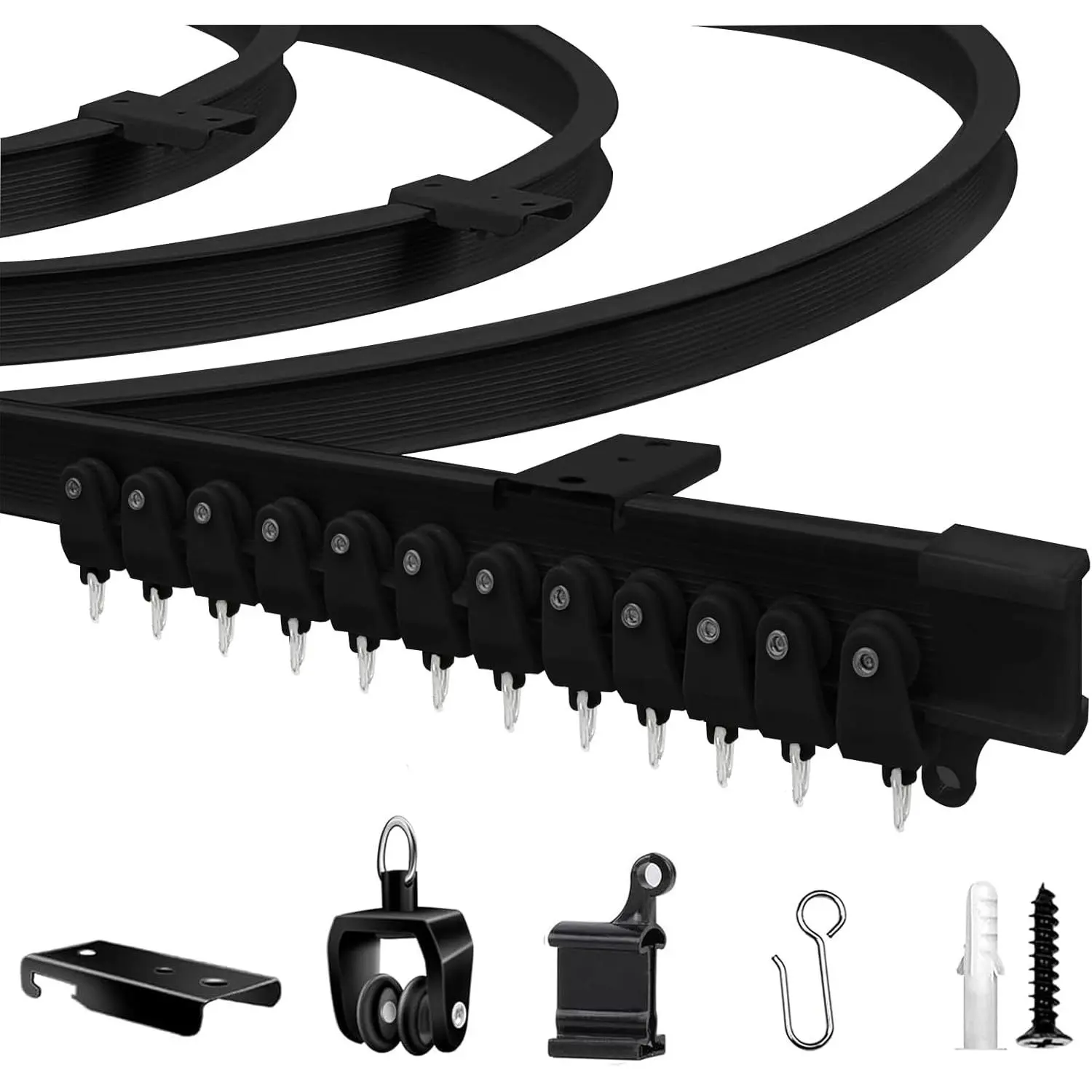 Bendable Ceiling Track, 9.8 ft (3 m), Black| PVC, Stainless &, Ceiling Mounted, Gliding, for Bay Windows, RVs, Shower Curtains & Room Dividers