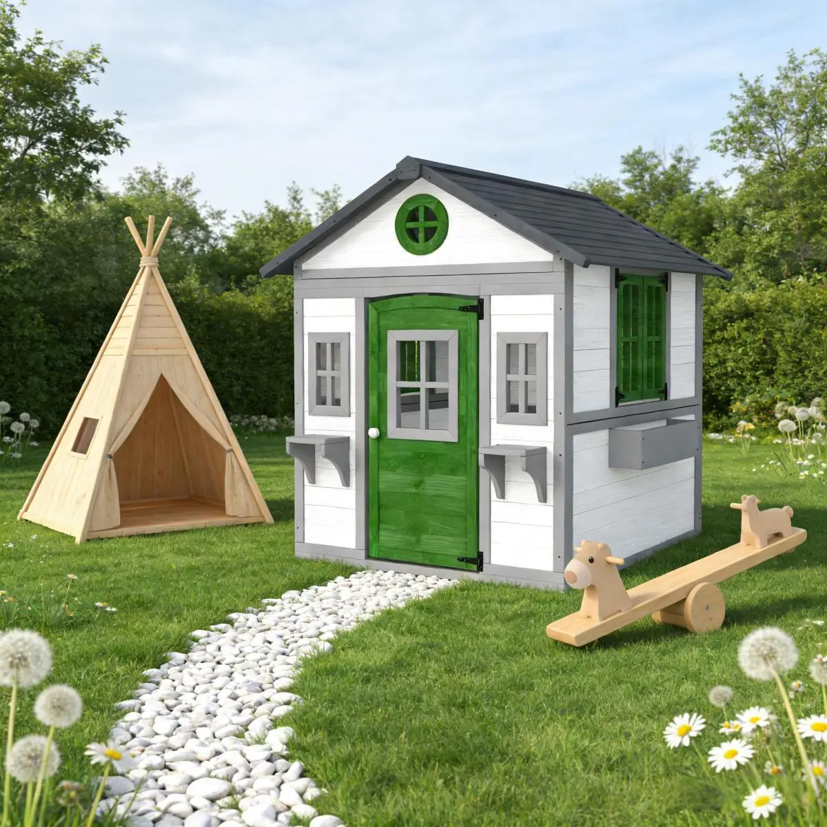 AobtkelOutdoor Kids Cottage,Wooden Playhouse On-Site