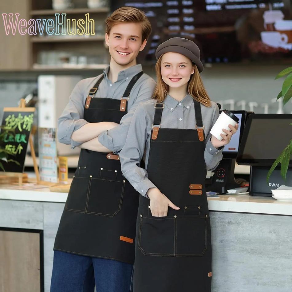 Premium Chef Apron for Men & Women, Oil & Stain Resistant Cooking Apron with Large Pockets, Adjustable Comfortable Waterproof Bib Apron Perfect for Home Cooking, Baking, Grilling, BBQ, Camping, Backyard Parties & Commercial Kitchen Chef Use