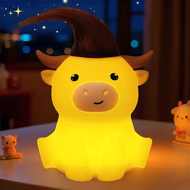 Cute Highland Cow Rechargeable Silicone Tap Light - DIY Styling, Soft Glow, Bedroom Decor Lamp, Ideal Home Gift for Birthdays, Holidays