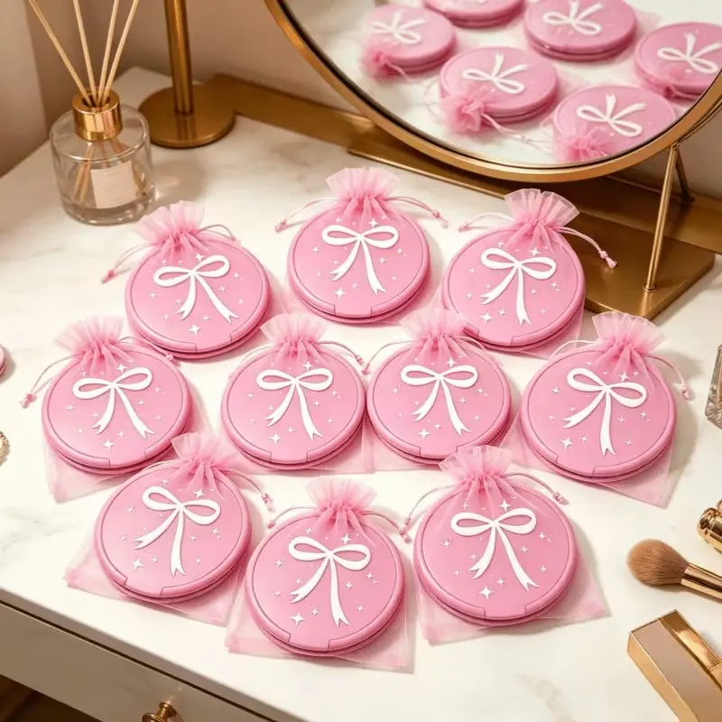 10-Piece Bow Mini Mirror Set, Compact Round Folding Makeup Mirrors, Korean Style Hair Accessories, Perfect Party Gift, Foldable Makeup Mirror, Portable Folding Mirror, Travel Makeup Mirror, Portable Vanity Mirror