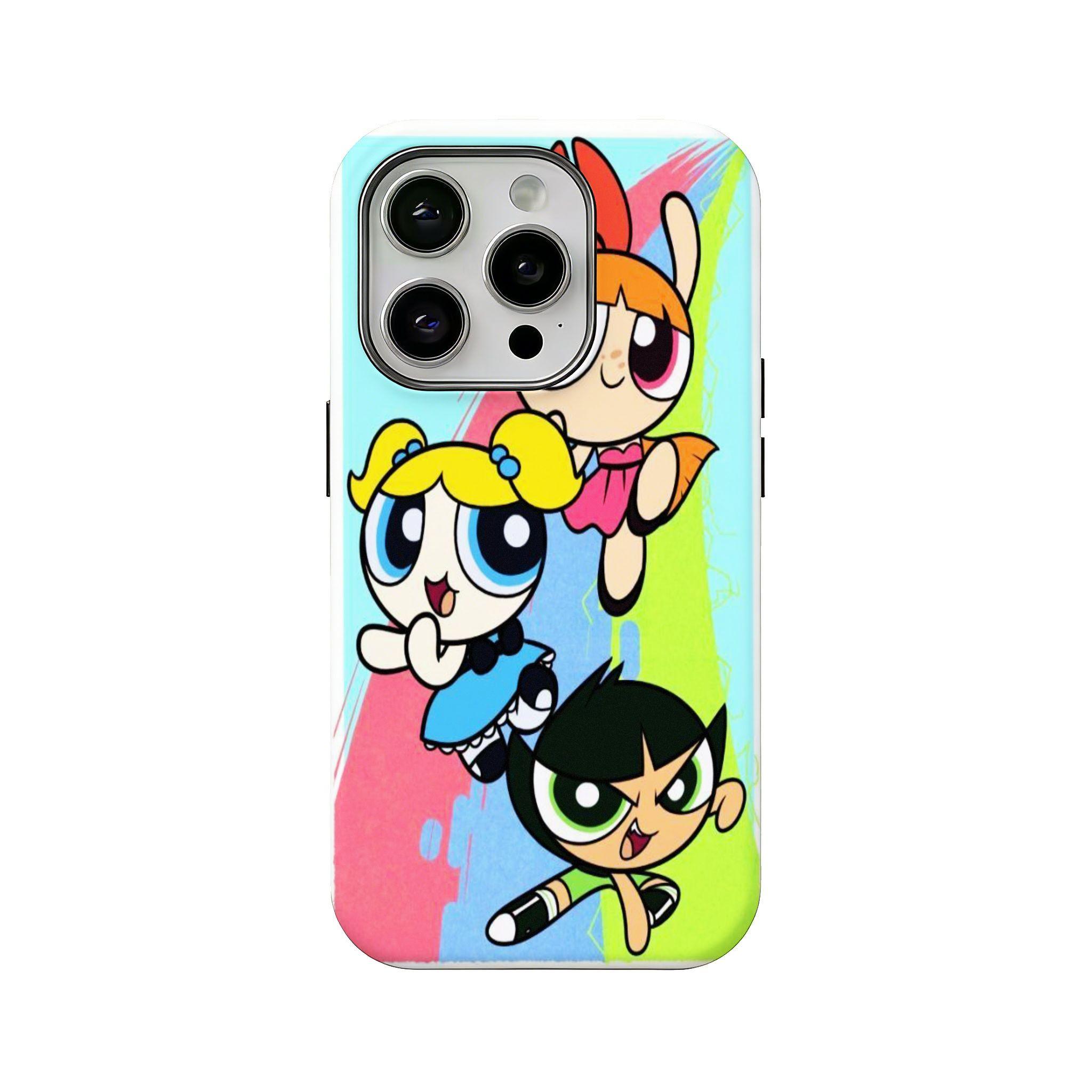 Cool & Cute "Powerpuff Girls" Puzzle-Patterned Film-Style Phone Case — Compatible with iPhone 17/16/15/14/13/12 — Drop-Resistant Hard Case with HD Printing & Durable Protection