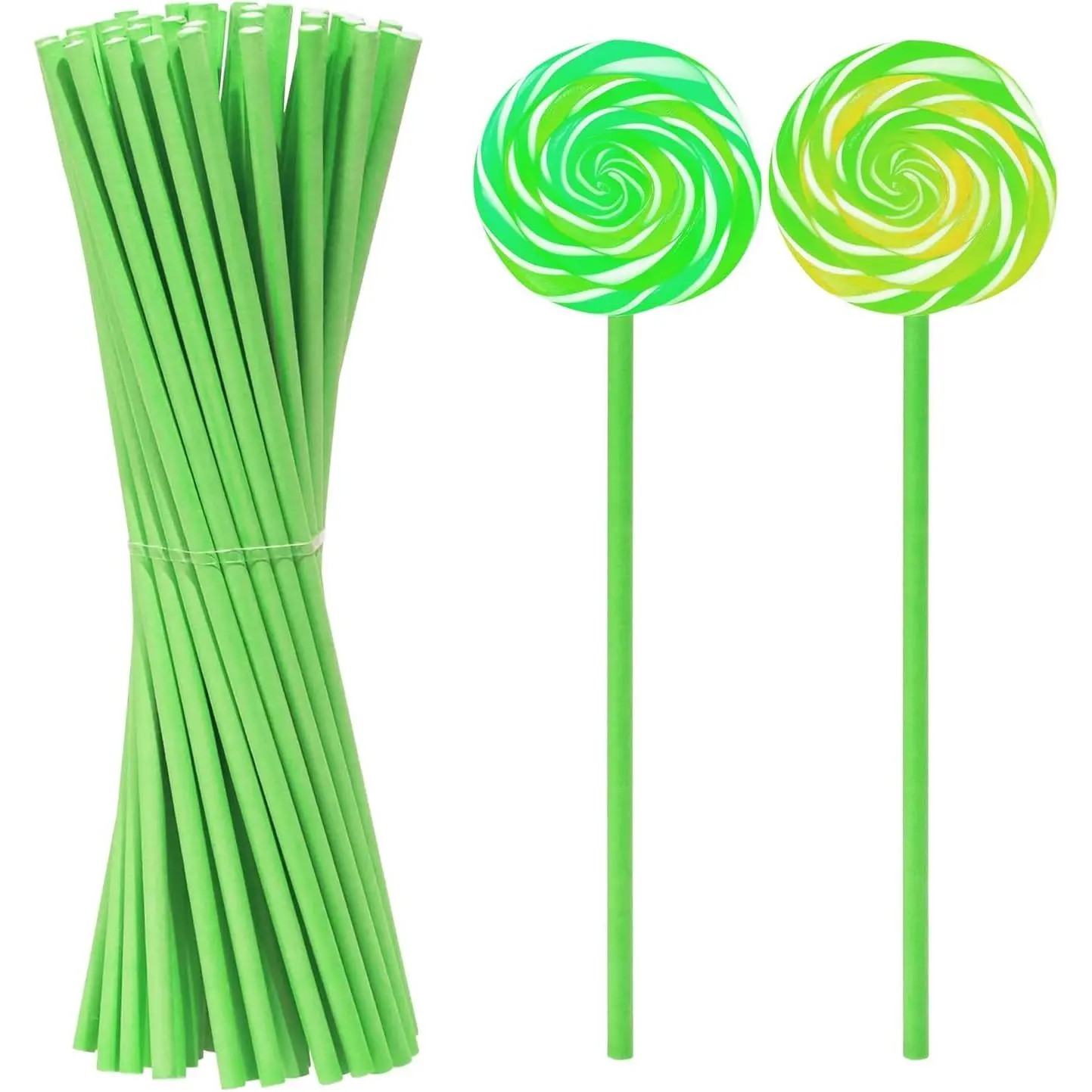 50 count Candy Paper Sticks Candy Making  Stick for Christmas Birthday Party Cake Pop Cupcake Topper Rainbow Candy Cookie Dessert  Sucker (Light Green, 3.5x150mm)