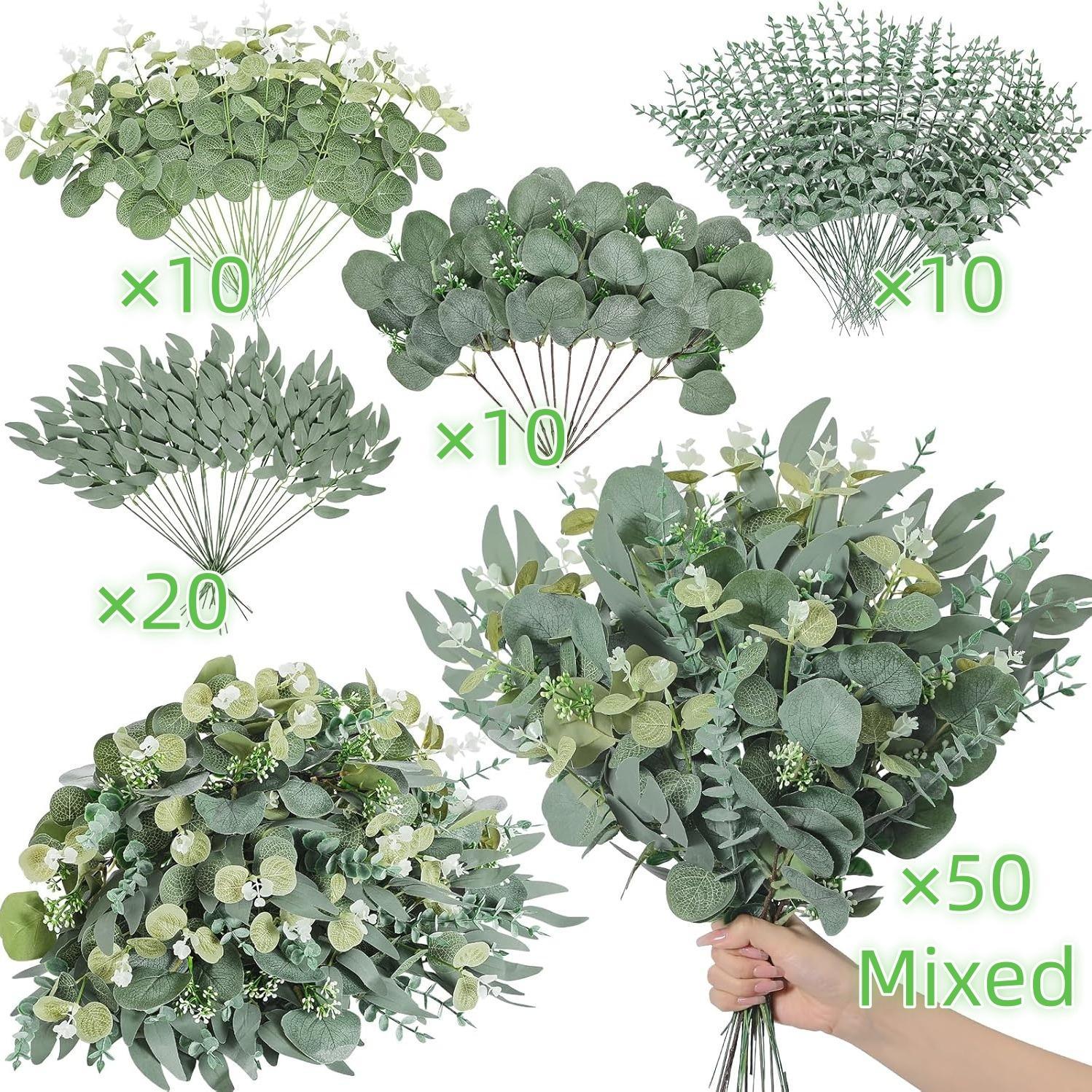Artificial Eucalyptus Leaves, Faux Eucalyptus Set, Decorative Plants for DIY Wedding Bouquets & Home Decor, Evergreen Faux Plants, Artificial Faux Greenery