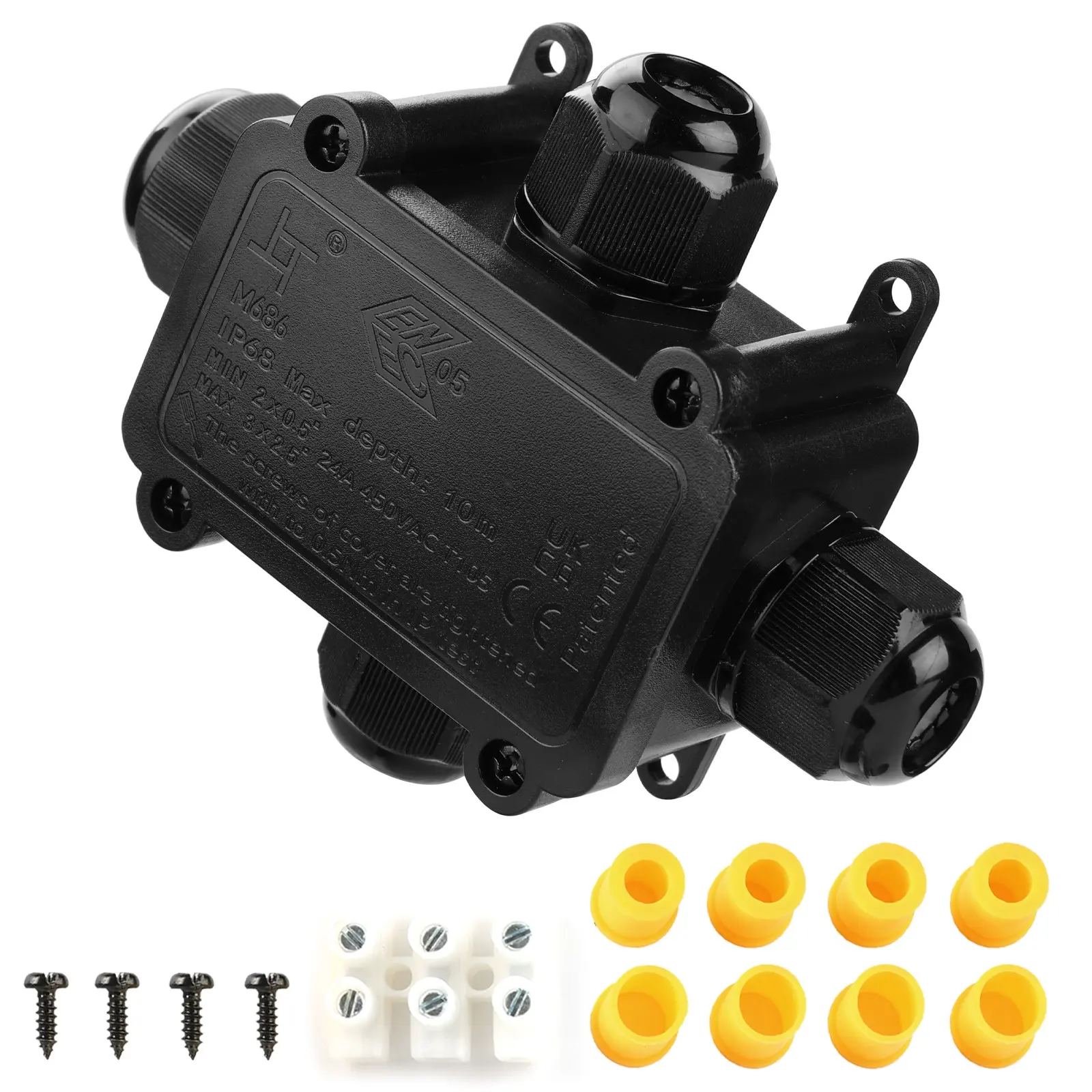 IP68 Waterproof Junction Box X-Type 4 Way M20, Dustproof & Waterproof for Garden Lights, Outdoor Cable Repair, UV Resistant, -40°c to 105°c  1Pcs/2Pcs