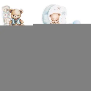 12/24Pcs Cartoon Bear Cupcake Toppers for Kids Baby Boy Girl 1st Birthday Party Cake DIY Decoration Blue Pink Baby Shower Favors