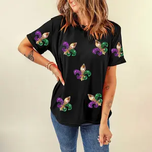 Black Mardi Gras Symbol Patched Crewneck T Shirt