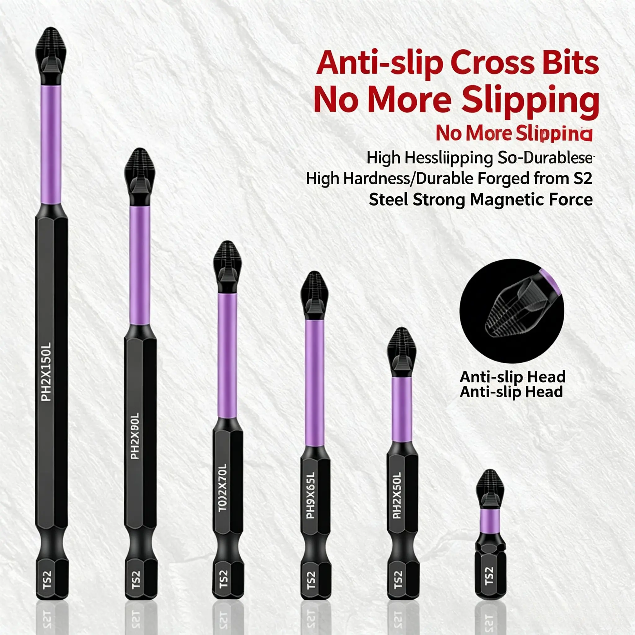 6Pcs PH2 Phillips Screwdriver Bits Set, S2 Alloy Steel Black Phosphating, Strong Magnetic Anti‑Slip High Torque Impact Driver Bits, Fits Impact Drill, Pneumatic Screwdriver & Electric Screwdriver