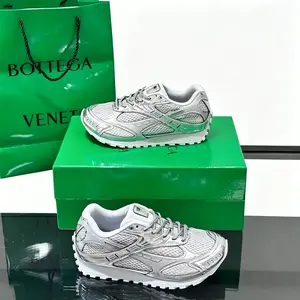Unisex Silver Metallic Mesh Sneakers - Breathable Chunky Running Shoes, Lightweight Non-Slip Casual Sport Trainers, Retro Reflective Platform Shoes for Walking Gym Daily Wear retro silver street wear shoes