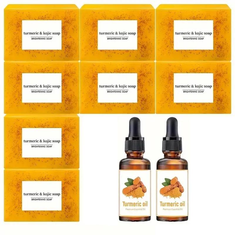 Turmeric Soap & Essential Oil Set, Moisturizing Gentle Curd Soap Bar & Essential Oil, Daily Skin Care Set for Women & Men, Anti Acne Bundle