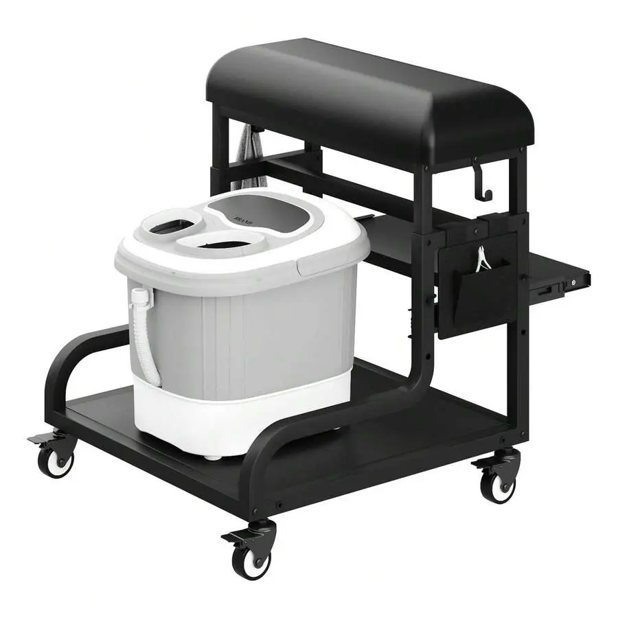 Pedicure Foot Rest Stool With Soft PU Cushion, 3-Level Adjustable Height, Pull-Out Shelf, Storage Bag & Hooks, Foot Care Stand Foot Bath, Massage, Home & Salon Use (Black)