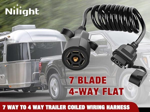 Nillight 5ft 7 Way to 4 Way Coiled Trailer Extension Wiring Harness