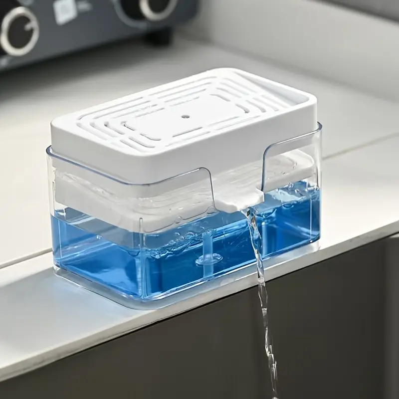 [2-in-1 Soap Dispenser] 2-in-1 Soap Dispenser and Sponge Holder - No Electricity Needed, Built-in Sponge Tray Organizer, Space-Saving Kitchen Sink Counter Organizer, Easy-Clean Plastic for Dish Soap, Scrubbers, Cleaning - Countertop or Under Faucet Storag