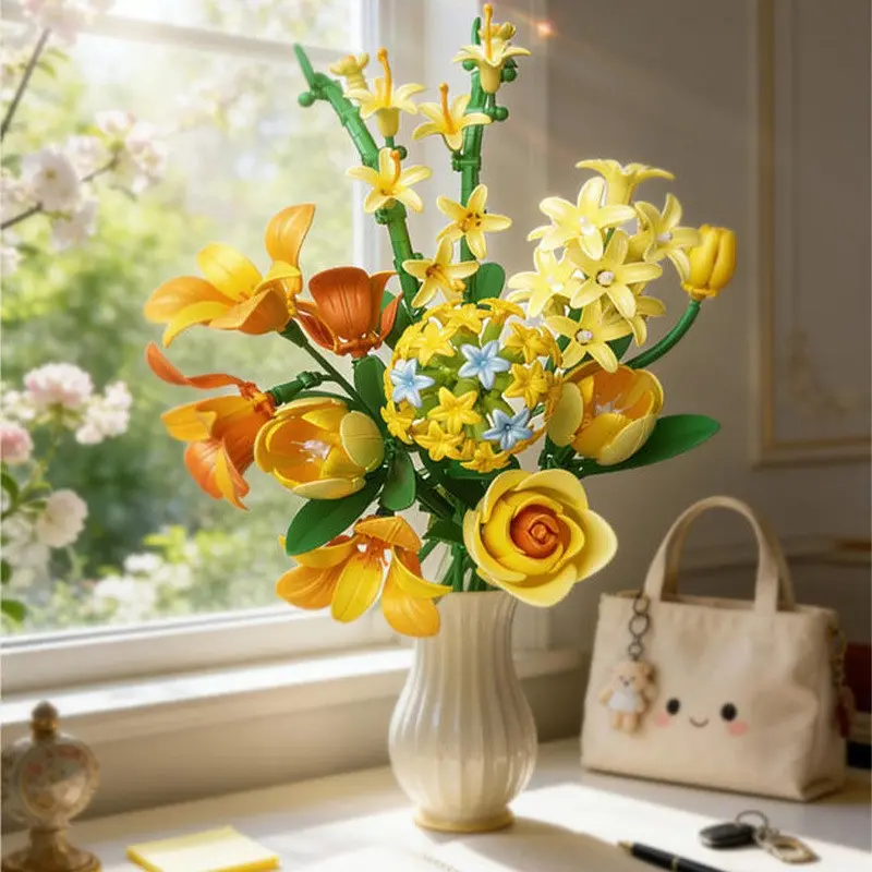 Building Block Bouquet, 320-Piece Plant Series Set, DIY Preserved Flower Model, Home Decor Gift for Plant Lovers