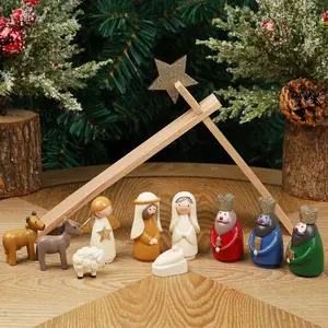 Christmas Nativity Sets, Set of 11 Mini Nativity Scene Resin Figurines, Xmas Holy Family Cute Table Ornaments, Religious Holiday Collection Gifts, Baby Jesus Nativity Mantle Shelf Decor