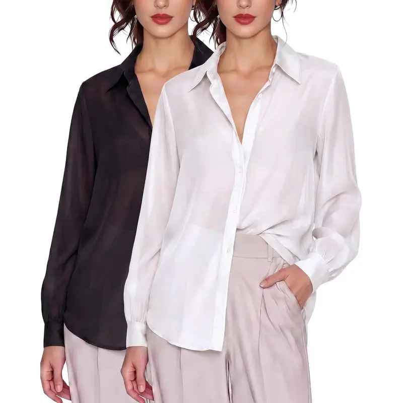Women's 2-Pack Lady Sheer Mesh Fabric Button-Down Longsleeve Blouses, Lightweight See-Through Layering Shirts for Summer Beach Party, Festive & Party Supplies