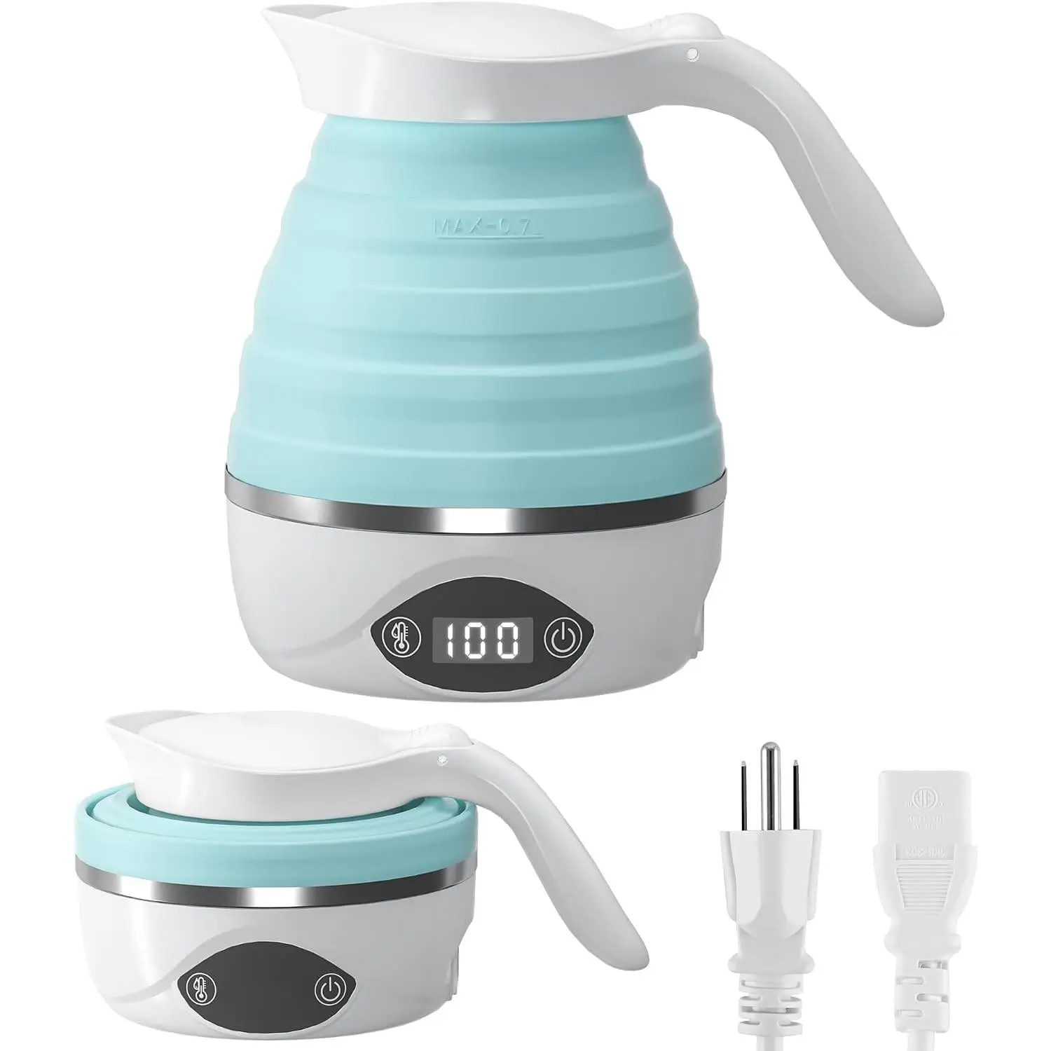 Electric Portable Collapsible Travel Kettle, 850W Foldable Water Boiler for Boiling Water, Dual Voltage 110V & 220V, BPA-Free Silicone, Mini Blue for Tea & CoffeeGift