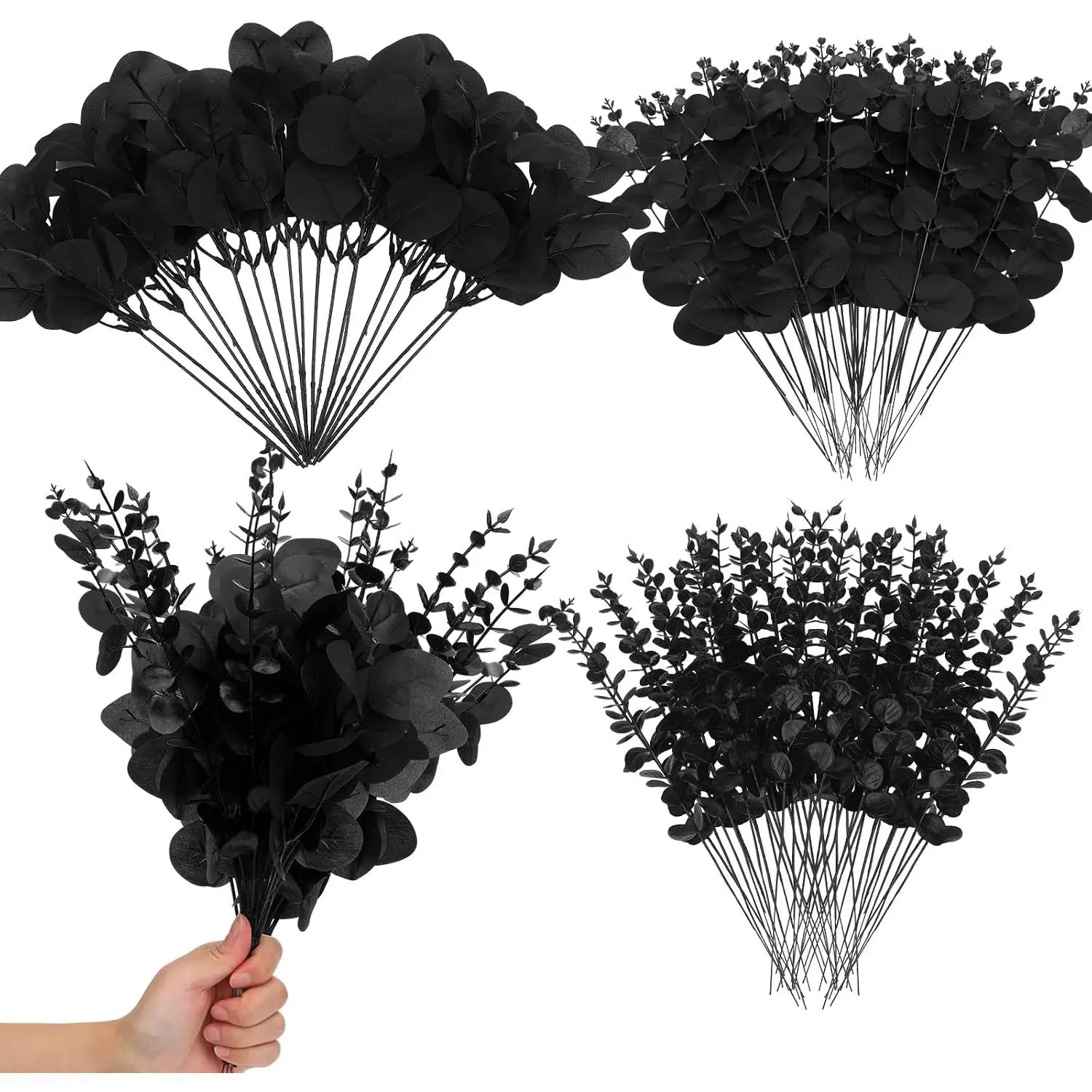 90 count 3 Kinds  Artificial Eucalyptus Leaves Stems Bulk  Dollar Leaves Picks Dried Eucalyptus Bundle Faux  for Wedding Vase Bouquet Floral Arrangement (Black)