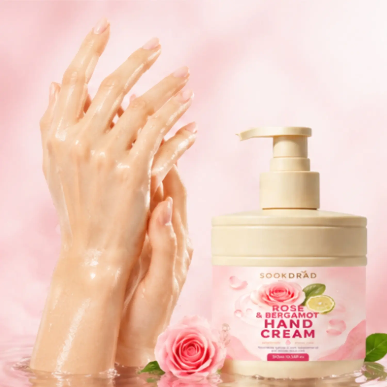 Rose & Bergamot Hand Cream, with macadamia oil, marshmallow root, hydrating, hand care, for hands, 10.58fl oz, 300ml