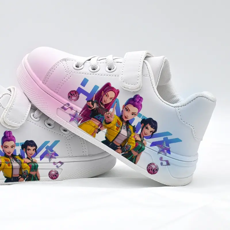1 Pair Stage Girl Group  Cartoon Print Casual Sneakers for - White Low-Top Shoes with Closure, Breathable Fabric And Durable Sole, Perfect for Outdoor Running And School, Youngsters Sneakers 004TX04121