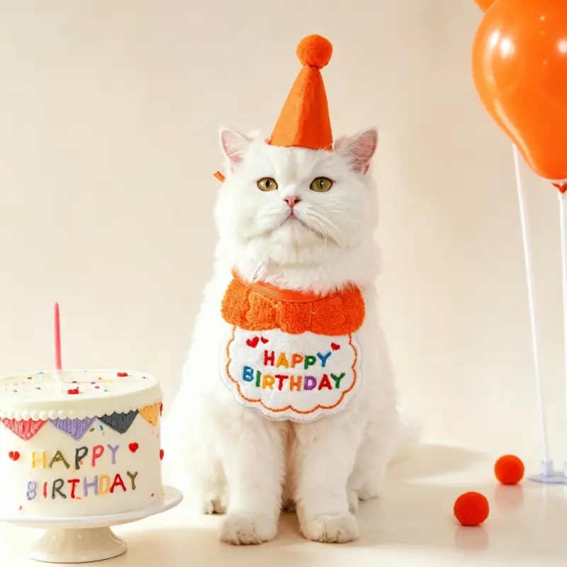 Cute Pet Hat & Bandana Costume Set, Pet Birthday Outfit, Photography Prop Headwear for Cats, Teddy, Corgi and French Bulldog, Pet Party Dress-up Accessories
