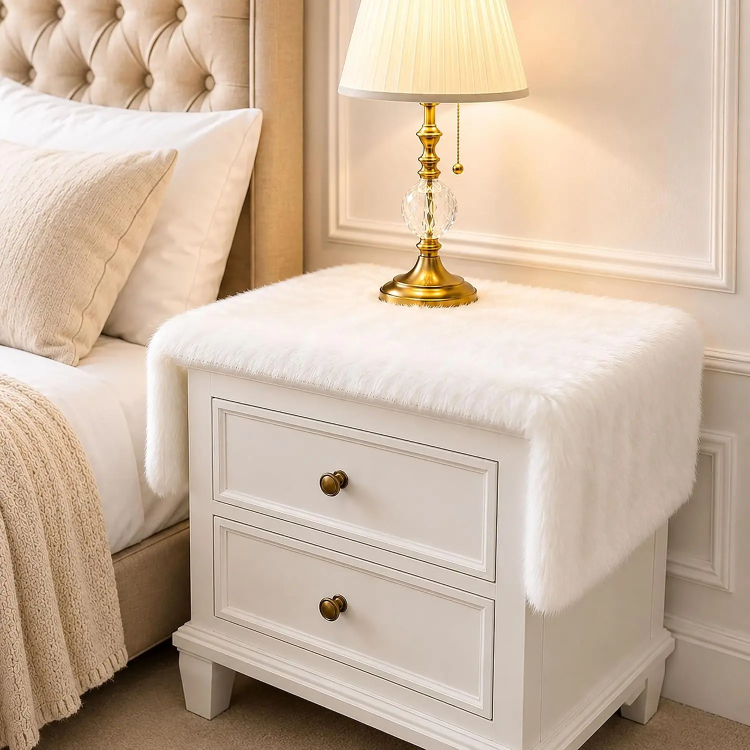 White Faux Fur Soft Table Decor for Christmas Thanksgiving Wedding Birthday Small Dining Table Coffee Table Dresser 11.8x35.4inch