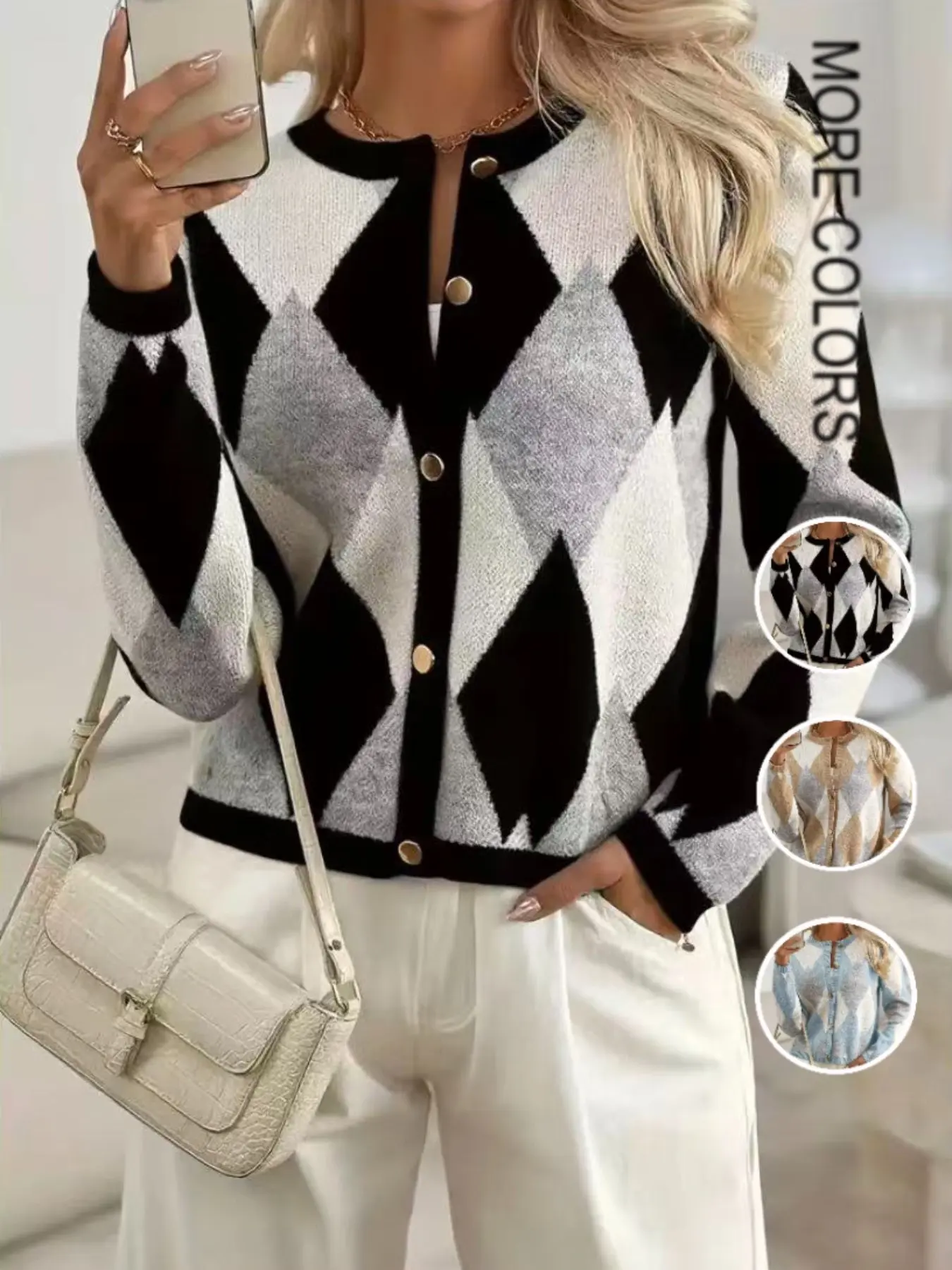 Women's Plaid Knit Cardigan Button, Elegant Fall Winter New Arrival, Sweet Youthful Design, Comfortable Slim Fit, Fashionable Versatile Top