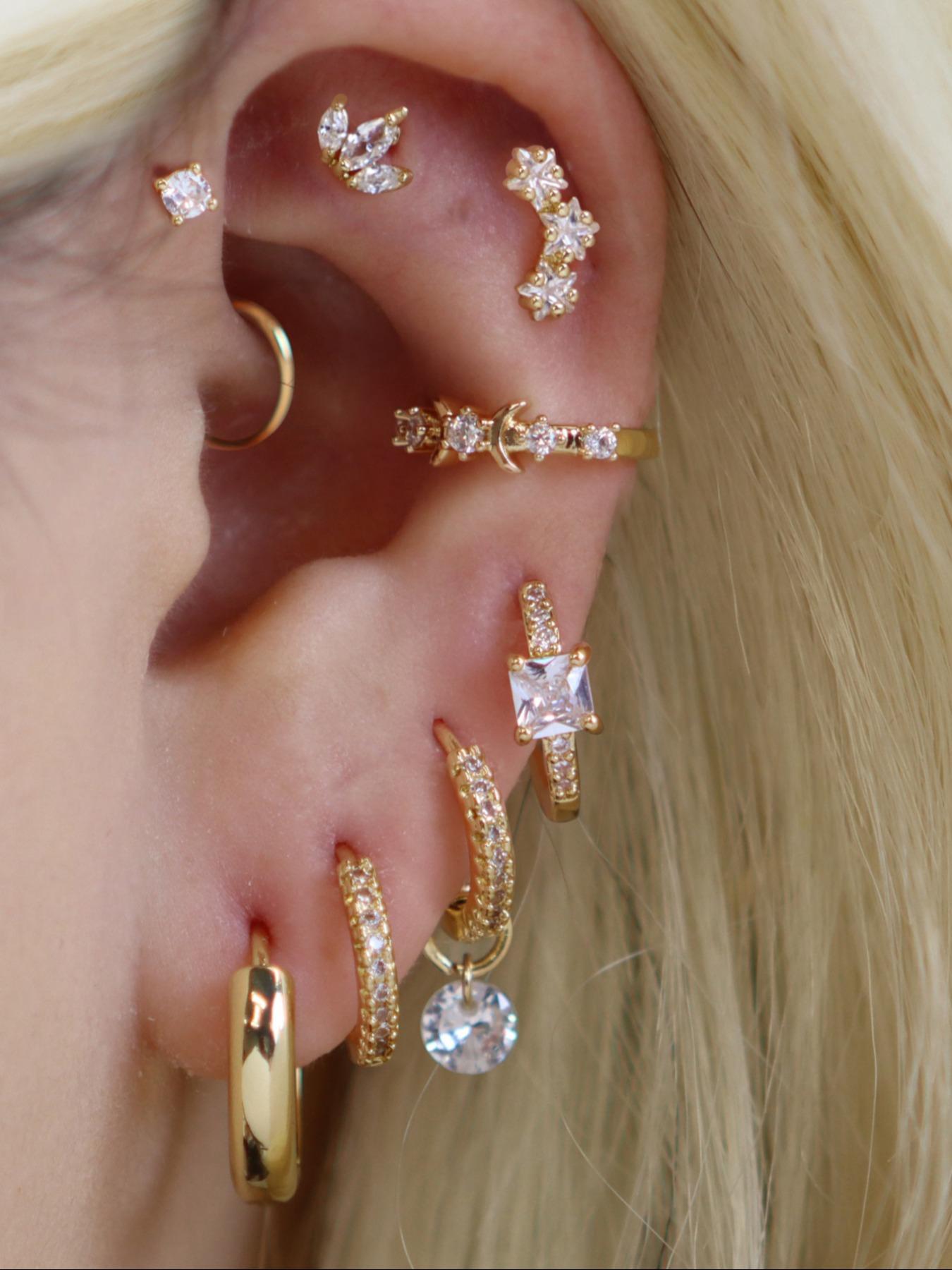 Star & Moon Design Earrings Set, Earring Stack, Fashionable Earrings for Women & Girls, Casual Jewelry for Party, Daily Clothing Decor, Trendy All-match & Exquisite Jewelry for Gift, Earring Stacking Set