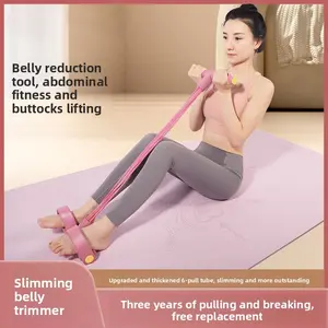 6-Strand Heavy Duty Abdominal Crunch Fitness Equipment – Leg & Core Workout, Sit-Up Assist, Home Gym Exercise, Non-Slip Foot Pedal & Resistance Bands (Portable)