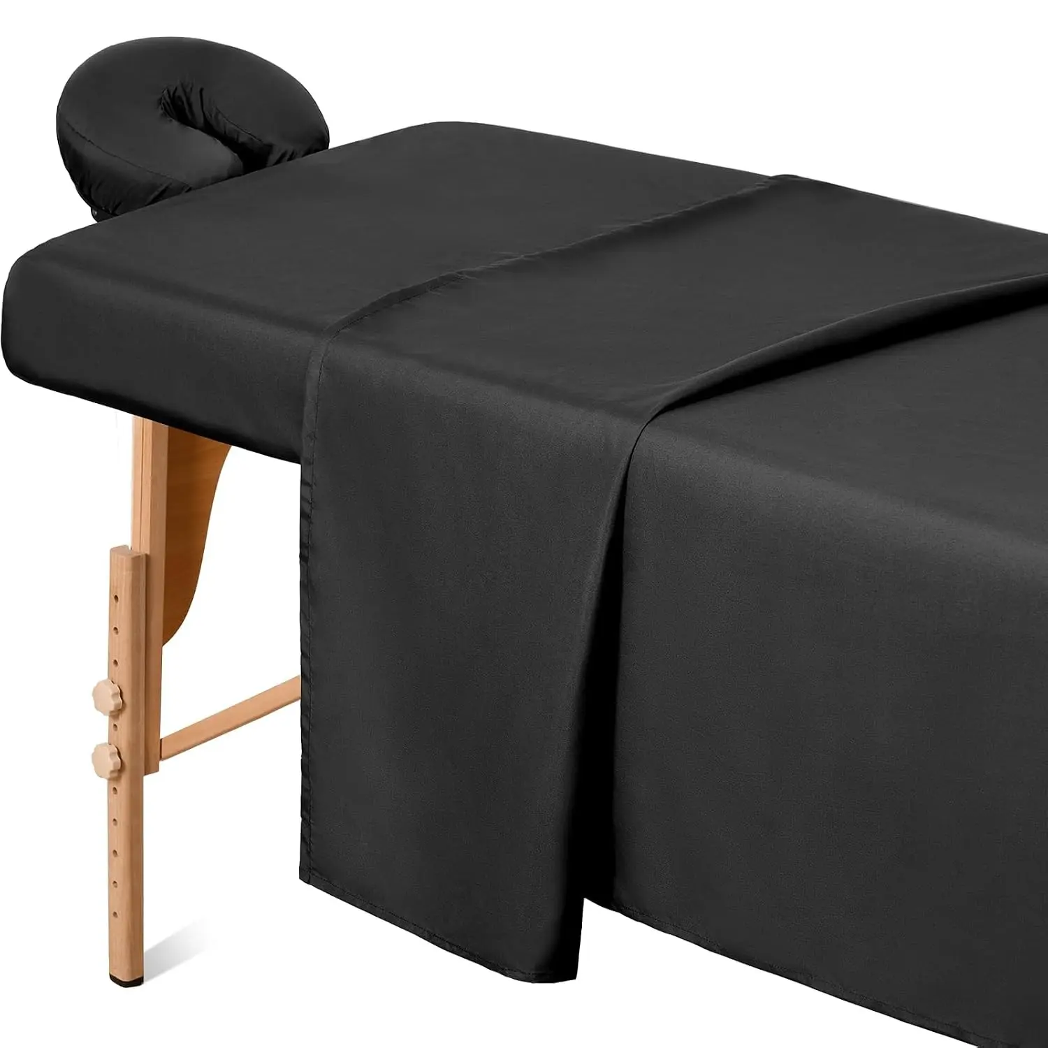 Comfyanno 3-Piece Massage Bed Linens Set - Stain Resistant, Oil Resistant, Soft Microfiber, Quick Drying Professional Spa Therapy Linens with Flat Sheet, Fitted Sheet, Face Cradle Cover, Black