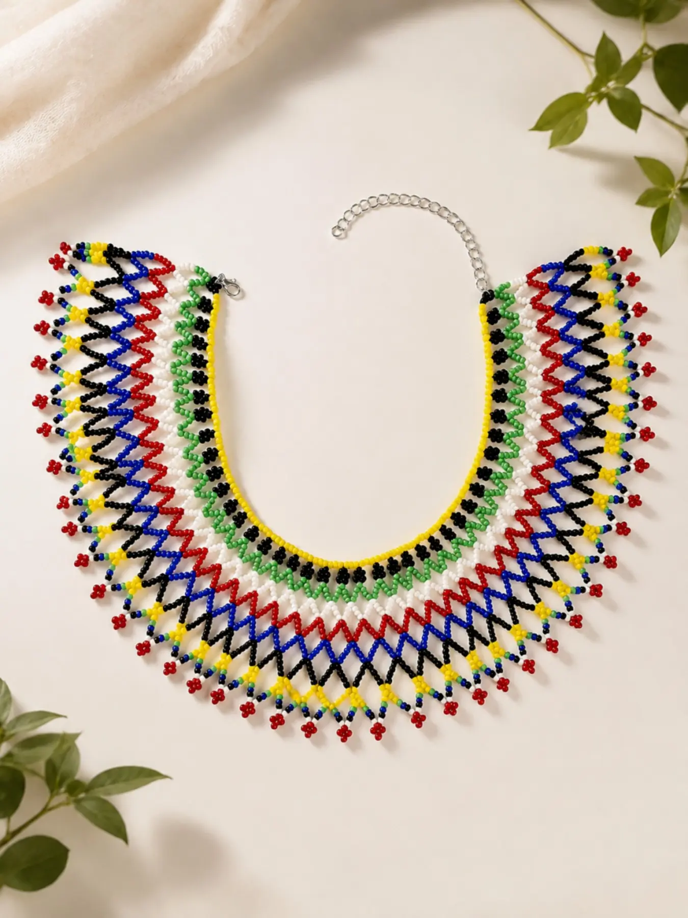 Handmade Ethnic Beaded Necklace, Colorful Rice Beads Collar Pendant, Unique Bold Accessory, Bohemian Chain, Festival Wear Jewelry