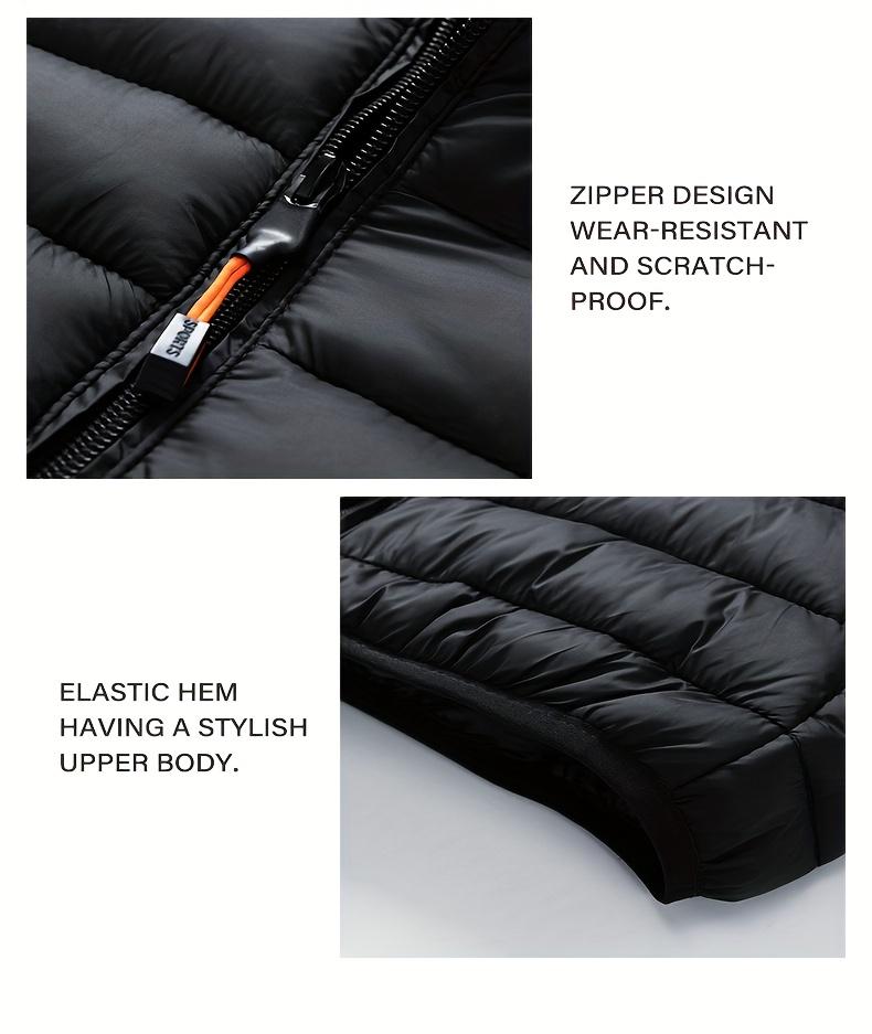 Men's Stand Collar Hooded Jacket - Warm, Windproof Thickened Coat, Detachable Hood, Solid Color Design, Thickened Nylon Fabric for Cold Weather, Casual Style, Zip Closure, Dry Clean Only, Winter Stand Collar Hooded Thickened Coat Spooky Fuzzy Crew Socks W