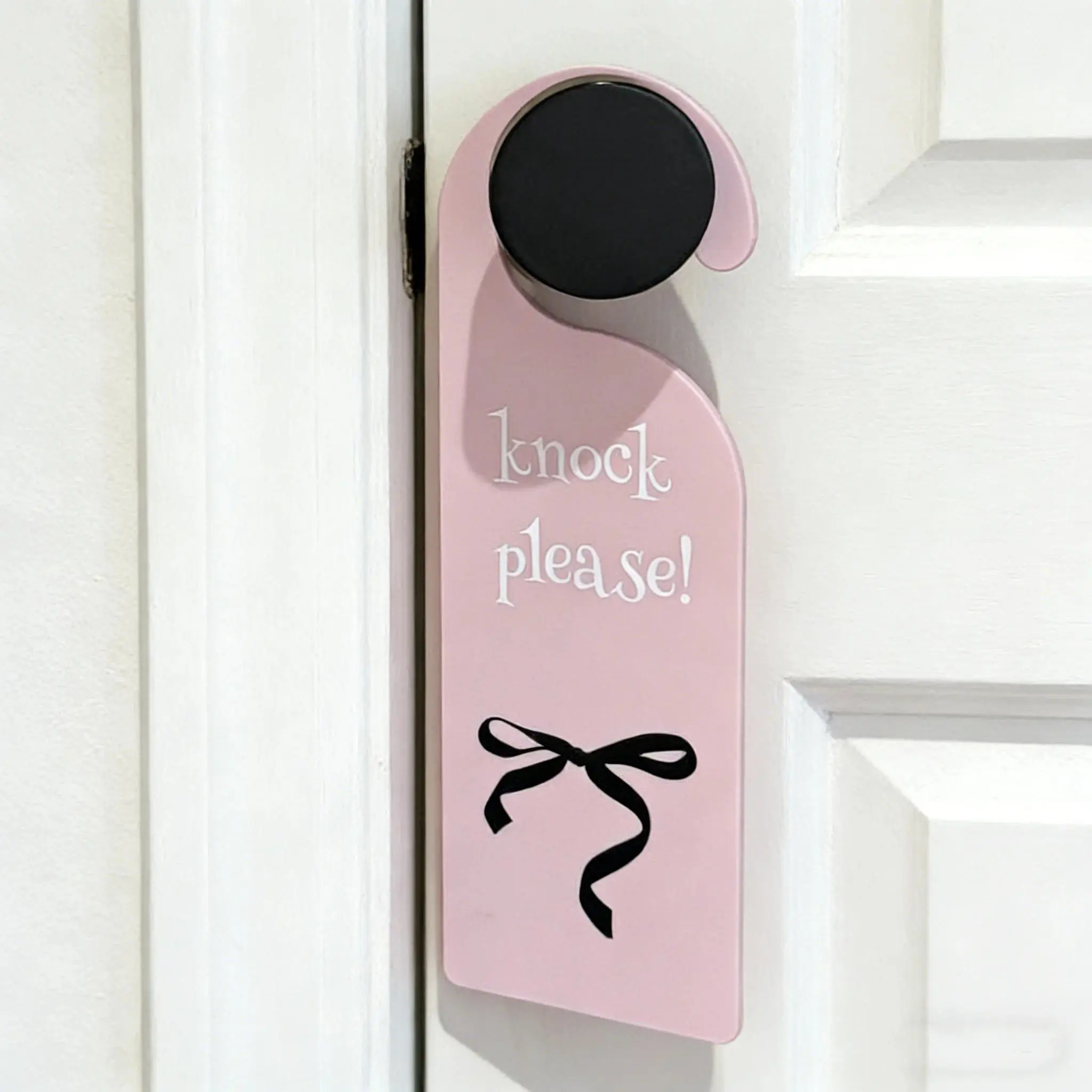 1pc Pink Bow Acrylic Hanging Sign with "Please Knock" Design,Durable Indoor/Outdoor Door Decor for Girls' Room, University Dorms