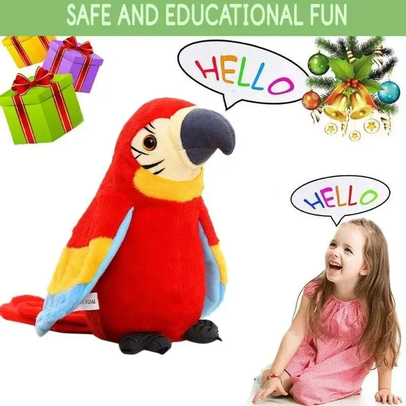 Animated Talking Macaw Parrot Stuffed Plush Toy - Unisex Cartoon Electronic Recordable Bird with Swinging Head, Waving Wings, Repeats What You Say - Ideal for Children (4-6 Years Old)