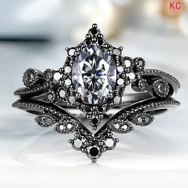 2Pcs Luxury Zircon Ring Set, Elegant Matching Finger Jewelry For European American Couples Engagement And Wedding Occasions