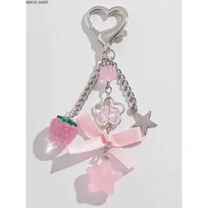 Star Strawberry Bow Keychain for Women and Girls, Alloy Pendant Accessory for Handbags, Backpacks and Keys, Cute Daily Carry Charm